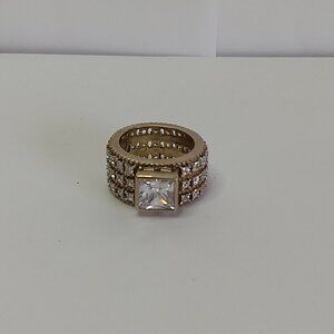 Square Faceted Stone Statement Ring Wide Band Gold Tone Size 6 Wedding Party